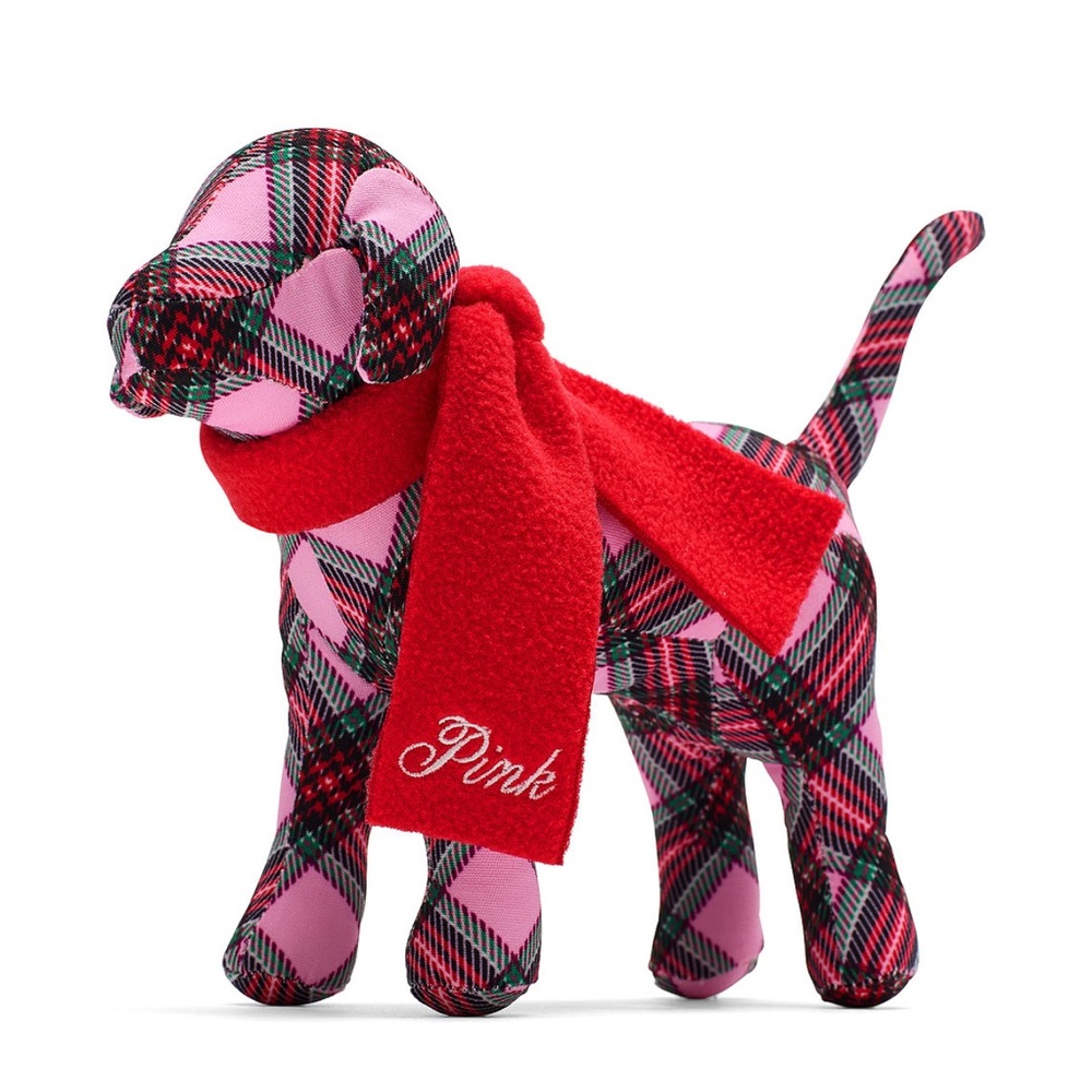 PINK Victoria's Secret Tartan Dog Toy with Bright Red Scarf